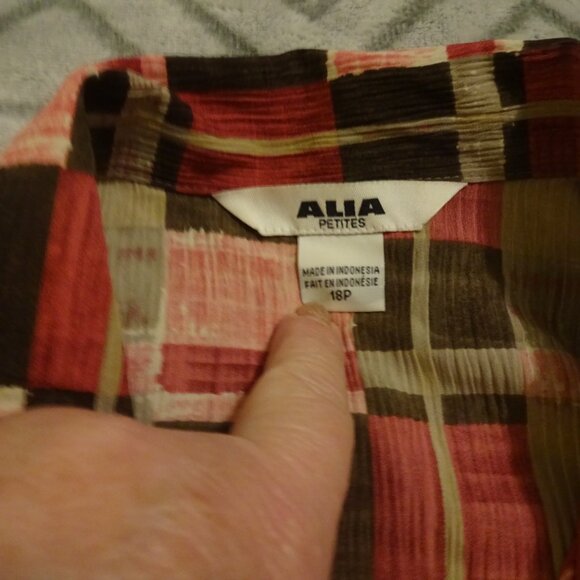 ALIA Blouse Women's Size 18P PINK & BROWN BLOCK Shirt Top Button Up 3/4 Sleeve - Picture 3 of 4
